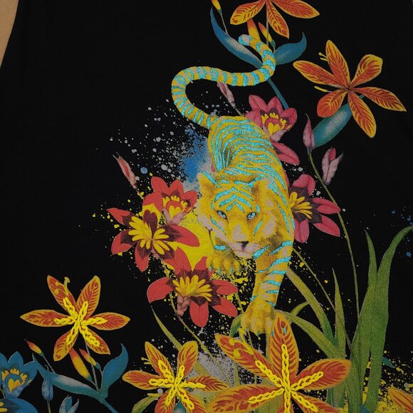 Desigual XS Black Agra Floral Tiger Short Sleeve T-Shirt Tunic Mini Dress - Picture 7 of 13